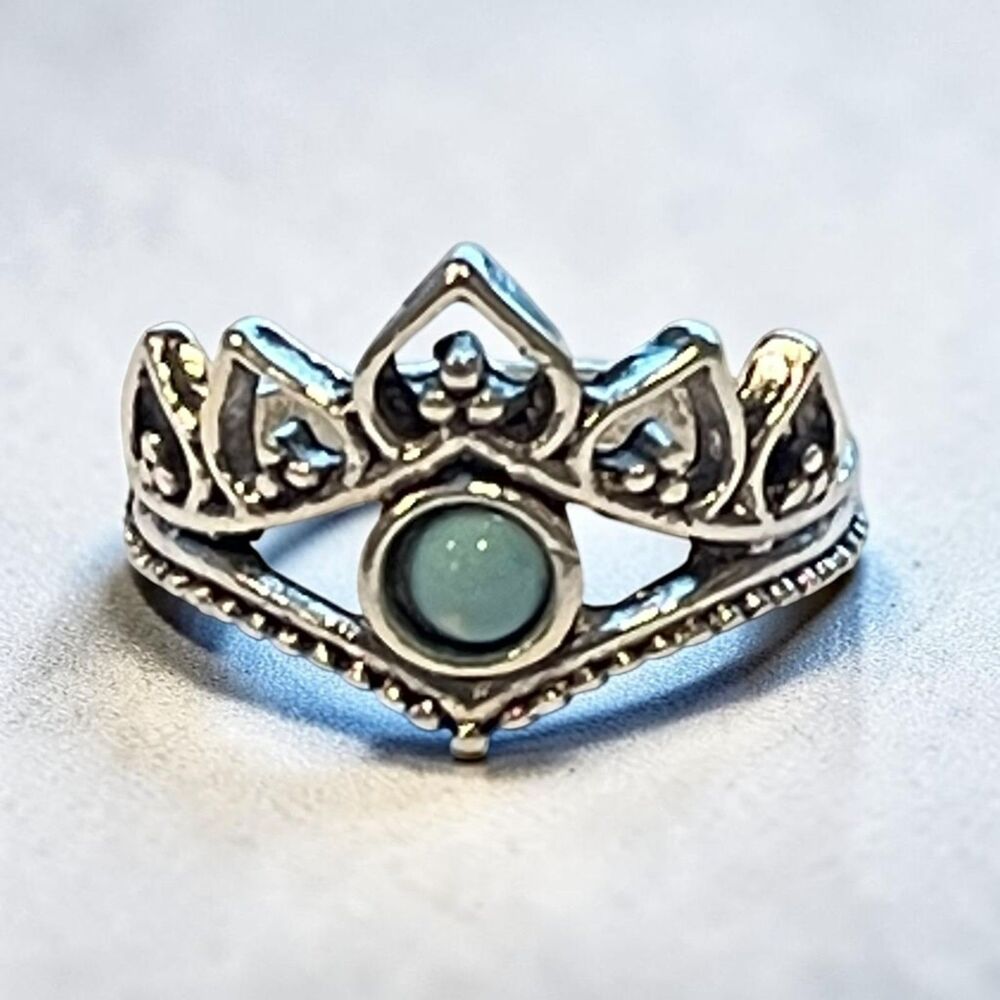 Womens Ring Size 8.5 Band Silver Metal Boho Crown Turquoise Jewelry 047-8.5
